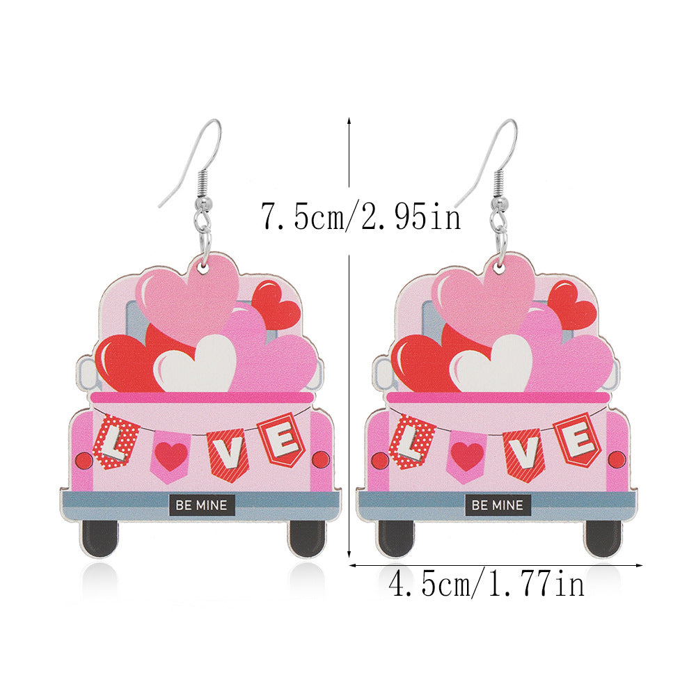 Wholesale  Love Truck Love Letter Printed Ear Hook Earrings