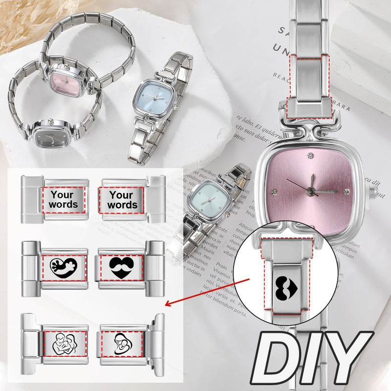Wholesale  9mm Italian Charm Starter Bracelets DIY square Single Section Creative Stainless Steel Composable Bracelet