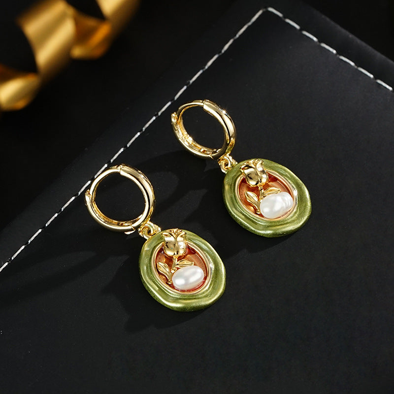 Wholesale Oil Dropping Natural Fresh Water Pearl Earrings