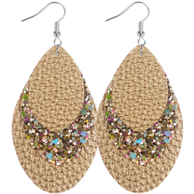 Wholesale Bohemian Multi-Layer Classic Leather Sequin Overlay Women's Pu Leather Earrings
