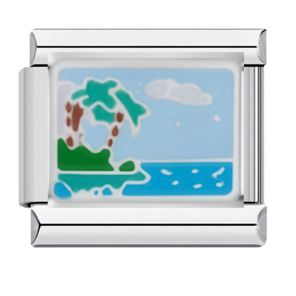 Wholesale Original Design DIY Italian Charms Bracelet Titanium Steel Enamel Landscape Pattern Fashion Jewelry Accessory For Boutique Resale