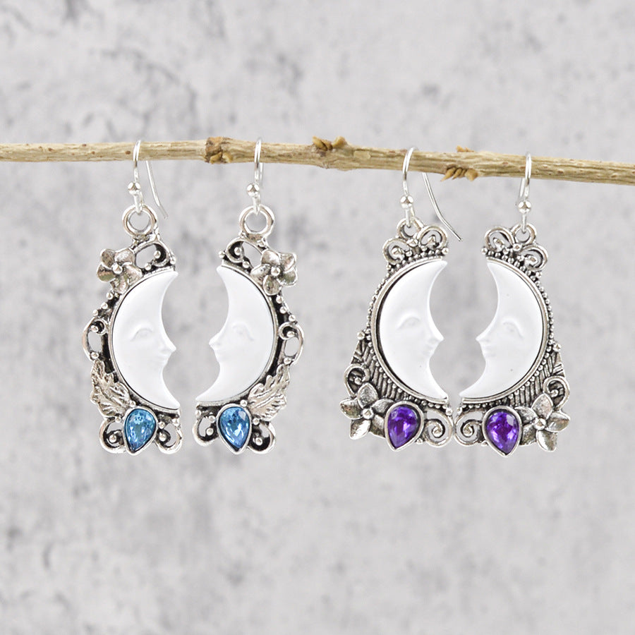 Wholesale  Creative Classical Moon Goddess Face Flower Earrings