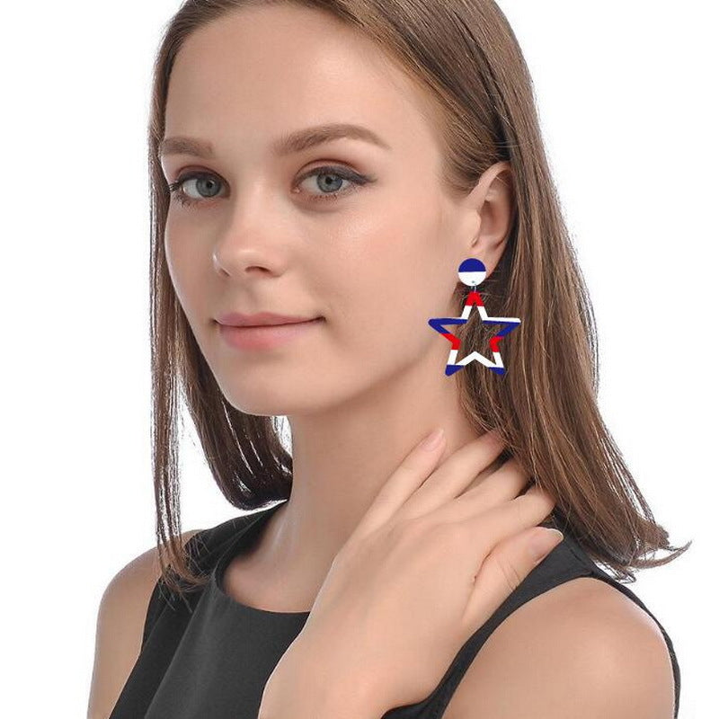 Wholesale American Independence Day Red White and Blue Striped Heart Shape Pentagram USA Acrylic Earrings ACC-ES-XP011