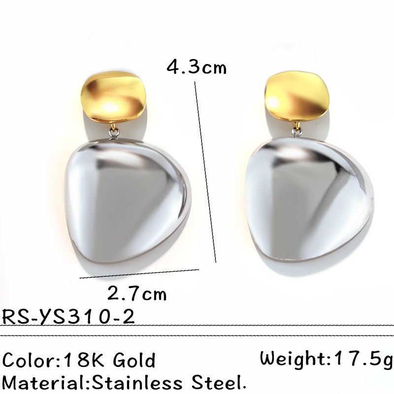 Wholesale Exaggerated Style Retro Water Drops Contrast Color Earrings Stainless Steel Gold and Silver Color-matching Advanced Sense Earrings