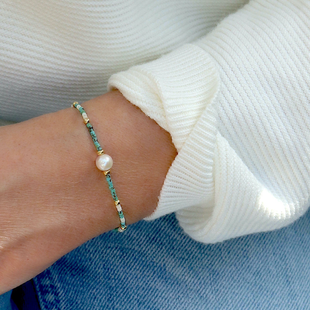 Wholesale Bohemian Style White Pearl Seed Bead Bracelet With Copper Beads Elastic Stretch Unisex Jewelry Accessory For Everyday Wear