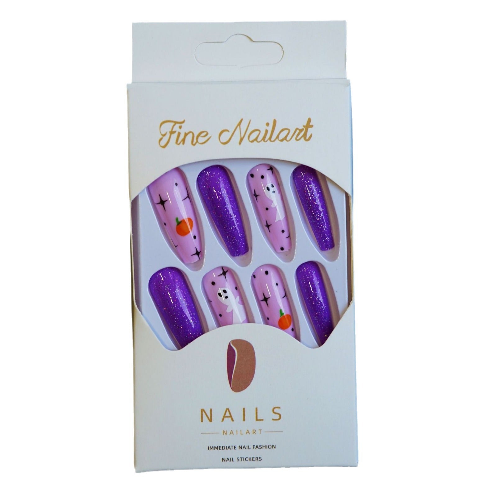 Wholesale 24 Pieces/ box  Purple Glitter Ghost Nails Kits Nail Stickers