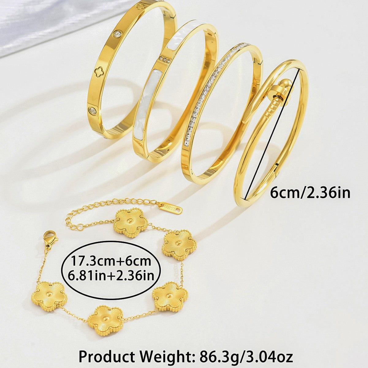 Wholesale Gold Electroplated Titanium Steel Four-Leaf Clover Bracelet Set – Fashion Accessory Gift