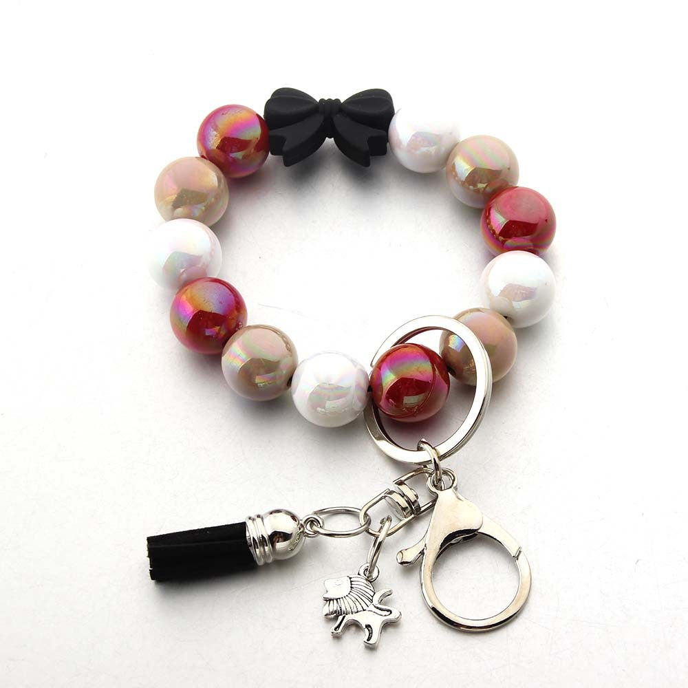 Wholesale Bow Acrylic Beaded Bracelet Keychain Wristlet Keychain ACC-KC-JinAn016
