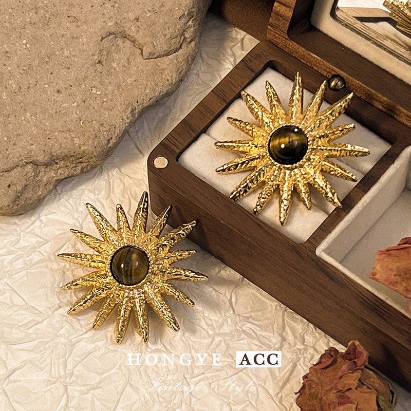 Wholesale Tiger Eye Earrings Retro Luxury  Jewelry