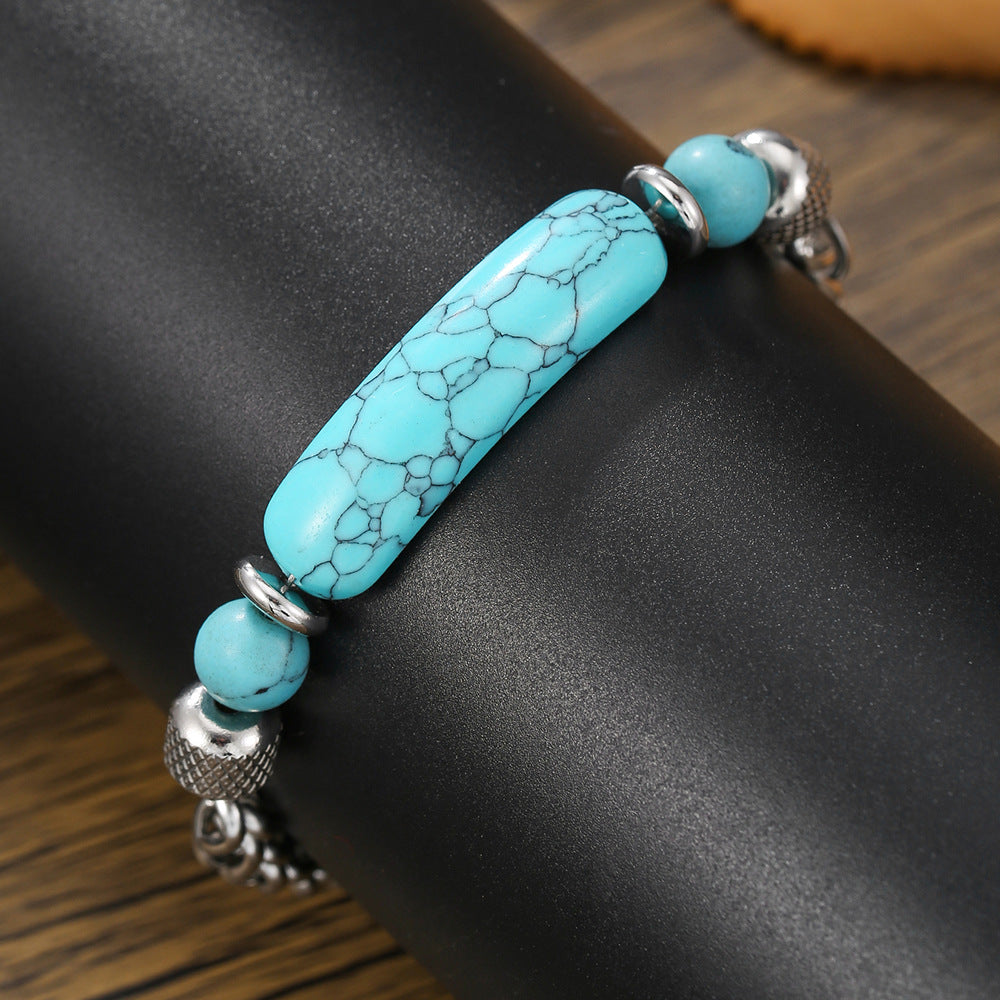Wholesale Stainless Steel Turquoise Unisex Bracelet Vintage Chain Fashion Accessory for Everyday Wear