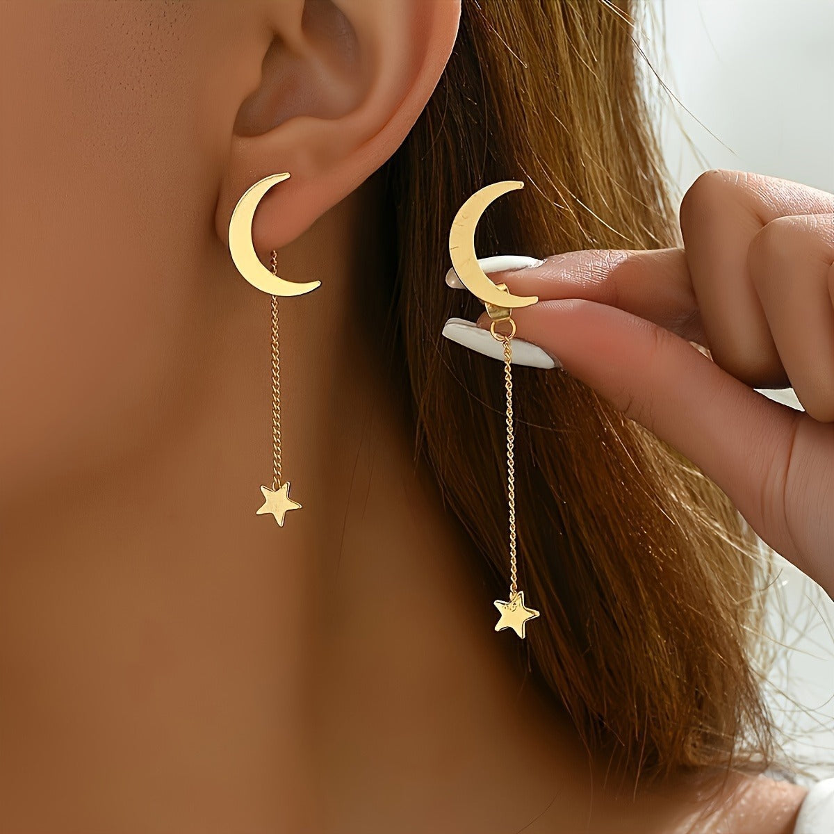 Wholesale vintage distressed star sun moon pendant earrings