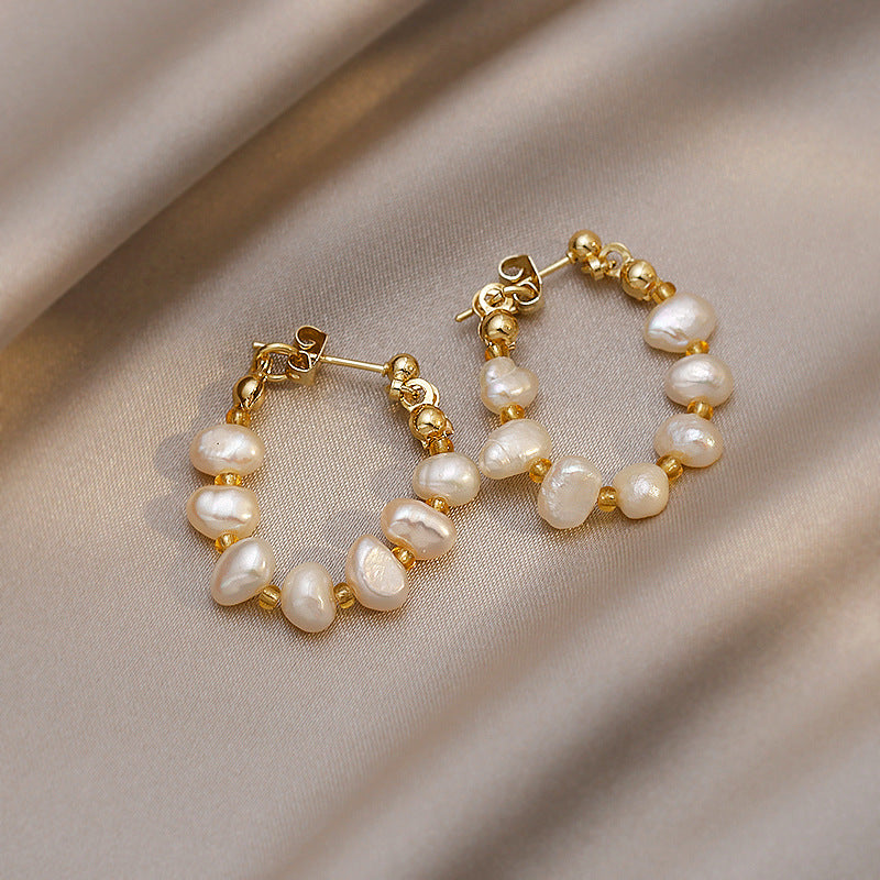 Wholesale Baroque Freshwater Pearl Earrings,  Trendy Geometric Stud Earrings for Women,  Fashion Jewelry Accessory