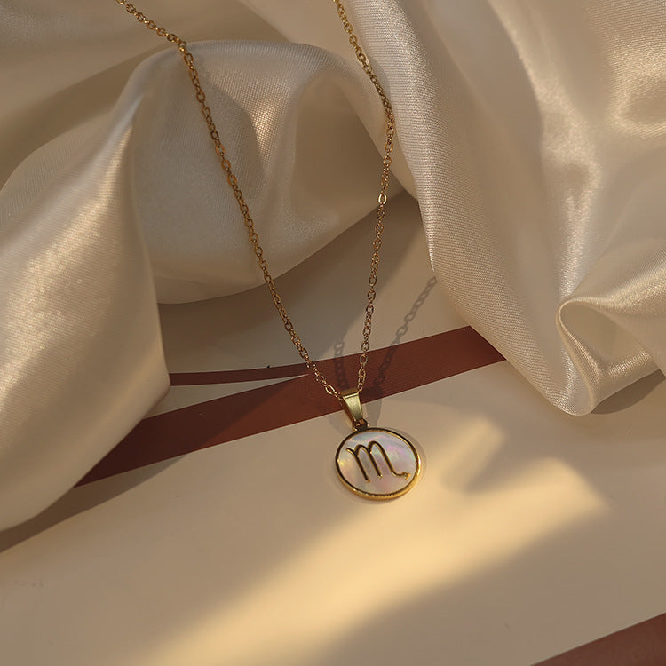 Wholesale twelve constellations white seashell stainless steel 18K gold-plated  pendant necklace