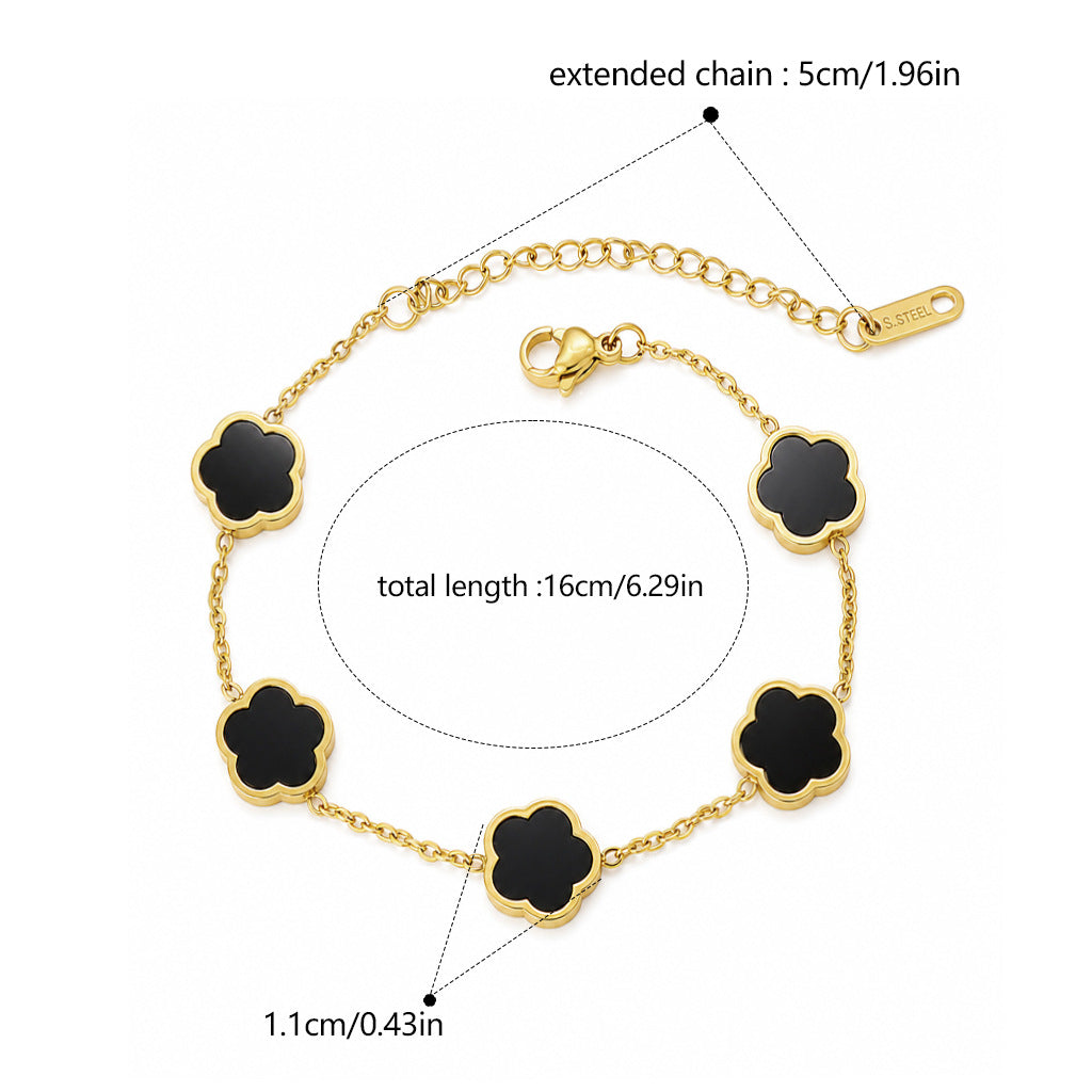 Wholesale Fashionable Stainless Steel Five-Leaf Flower Bracelet Gold Black for Women Everyday Jewelry Accessory