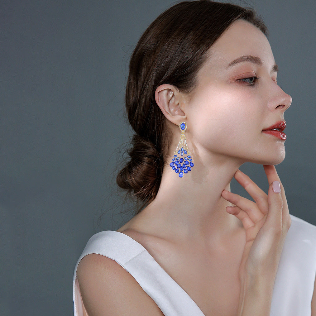 Wholesale Vintage Colored Alloy Earrings Teardrop Shape Long Tassel Earrings ACC-ES-YiN010