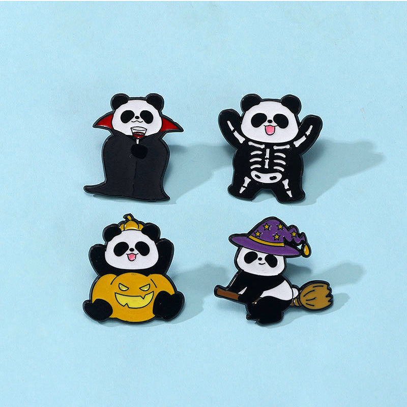 Wholesale  Panda Cartoon Brooch Drip Oil Alloy Badge With Pumpkin Witch Vampire Skull Fashion Accessory For Party Gift Boutique Resale