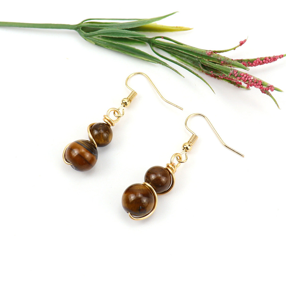 Wholesale Handmade Tree Design Gold Tone Crystal Beaded Wire Wrapped Drop Earrings Fashion Accessory Gift Boutique Resale