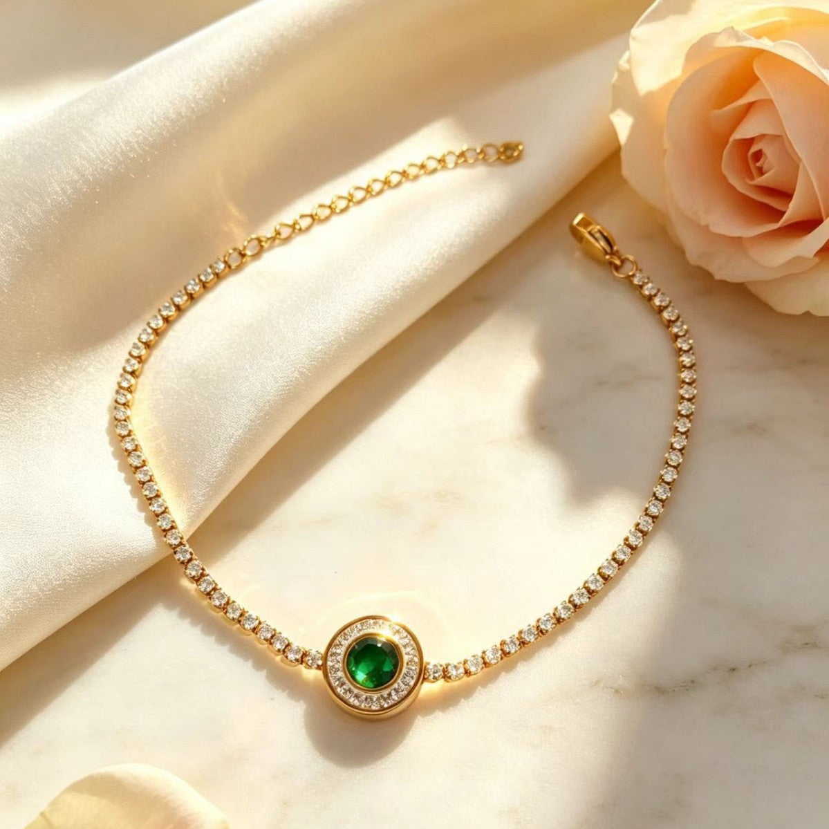 Wholesale Boutique Titanium Steel Zircon Bracelet Colorful Round Stones Unisex Gift