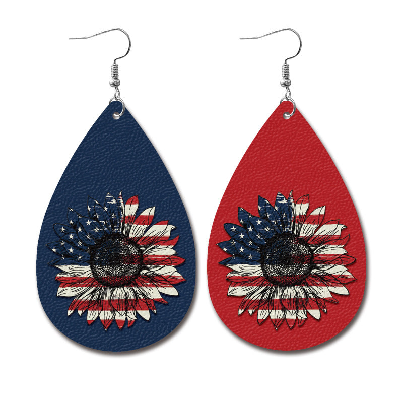 Wholesale American Independence Day Leather Droplet Shaped Earrings ACC-ES-XinChuan006
