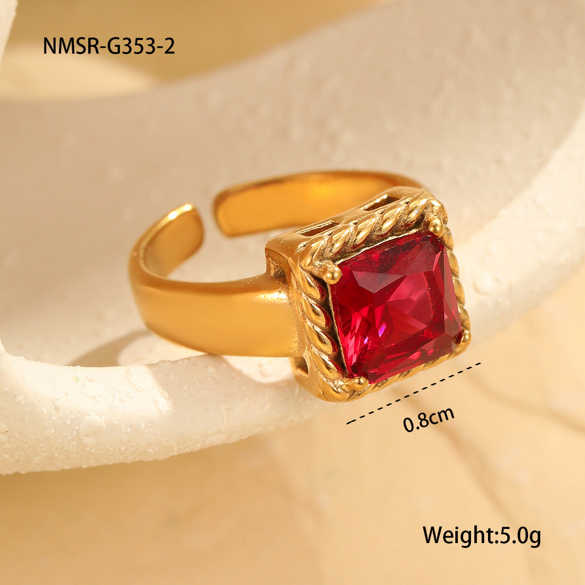 Wholesale Stainless steel  Light Luxury Colorful Square Zircon Open Ring