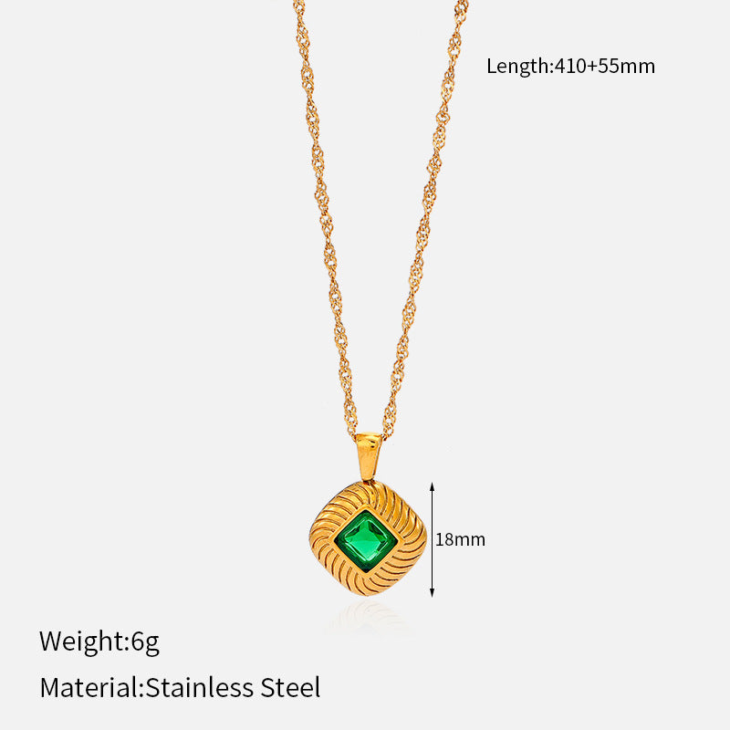 Wholesale  Retro Emerald Stainless Steel Necklace