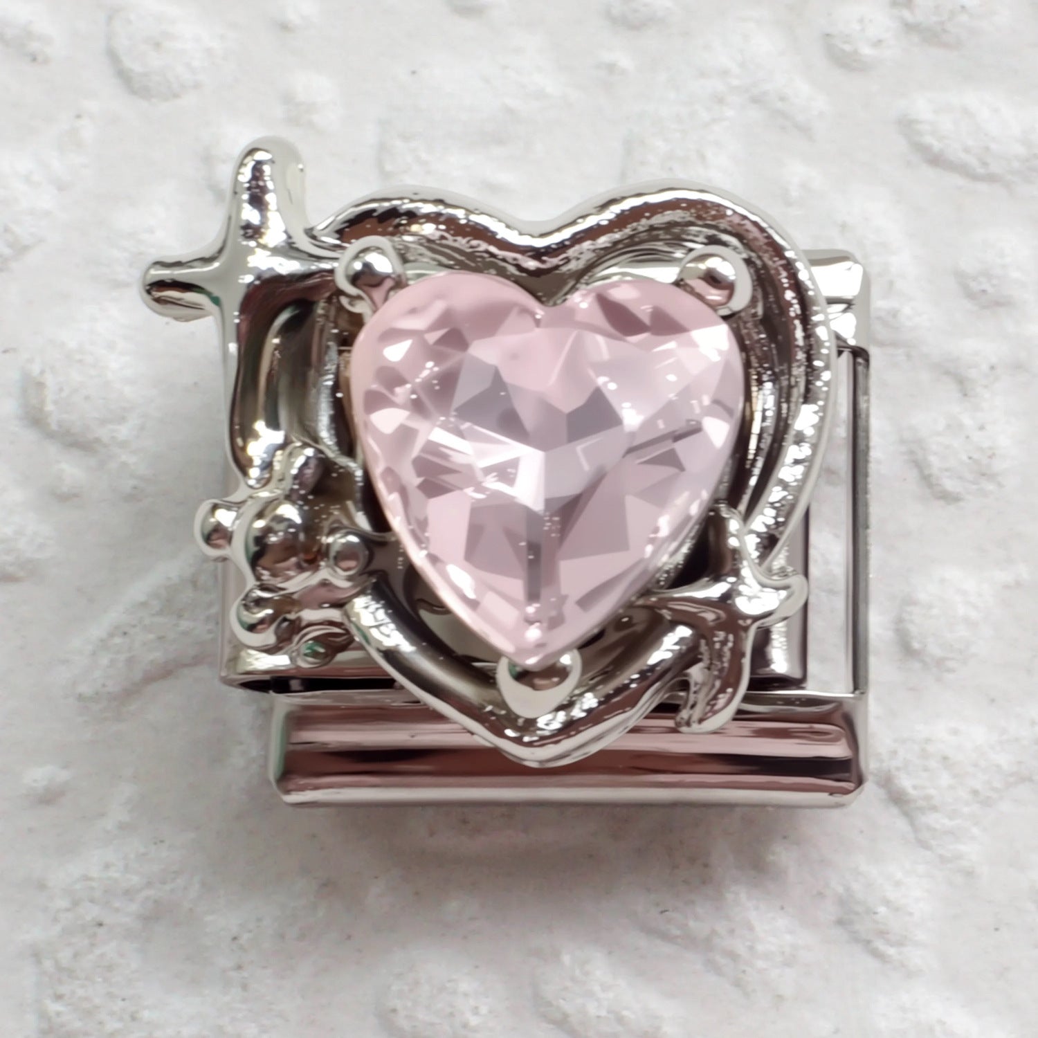 Wholesale Stainless Steel Pink Zirconia Italian Charm Bracelet Heart Shape DIY Accessory for Everyday Wear Gift