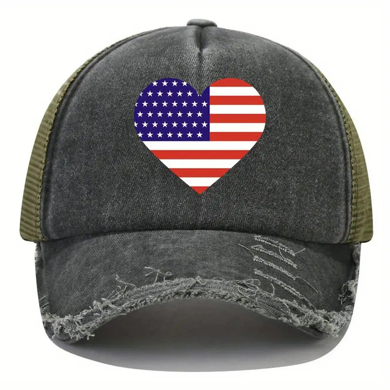 Wholesale of American Independence Day Flag Heart-shaped Printed Cotton Baseball Caps ACC-HT-TangQiu007
