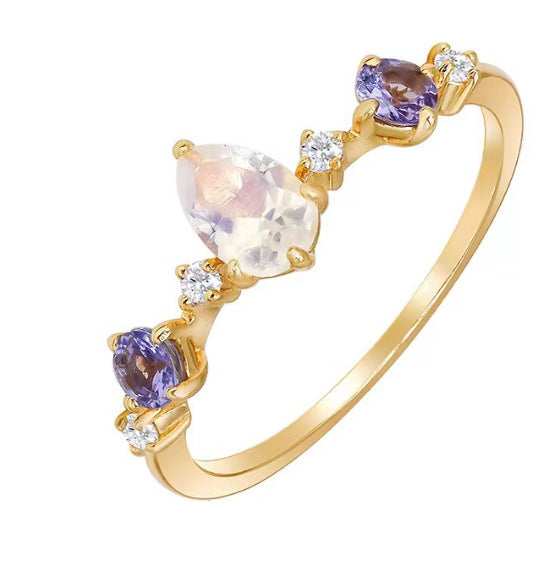 Wholesale natural Moonstone Diamond water drop light luxury ring
