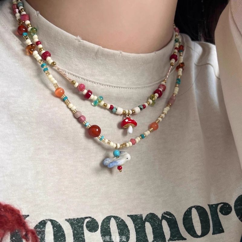 Wholesale  Colorful Natural Stone Rice Beads Necklace