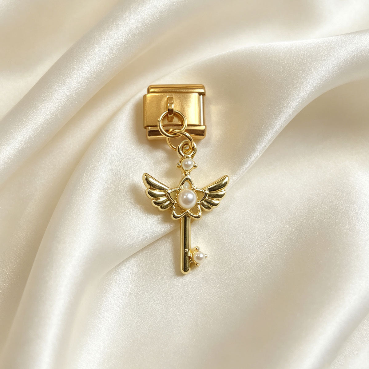 Wholesale DIY Rhinestone Wing Key Pendant Multicolor Square Bracelet Charm Accessory Stainless Steel Jewelry Making Craft Supply For Resale