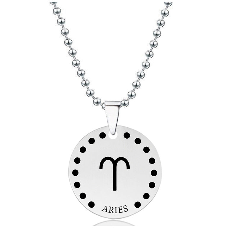 Wholesale Twelve Zodiac Stainless Steel Necklaces Round Pendant Necklaces ACC-NE-Ganggu002