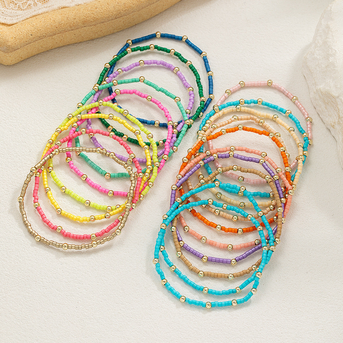 Wholesale  Color Beads Beads Gold Beads Multi-Layer Stacked Stretch  Bracelet