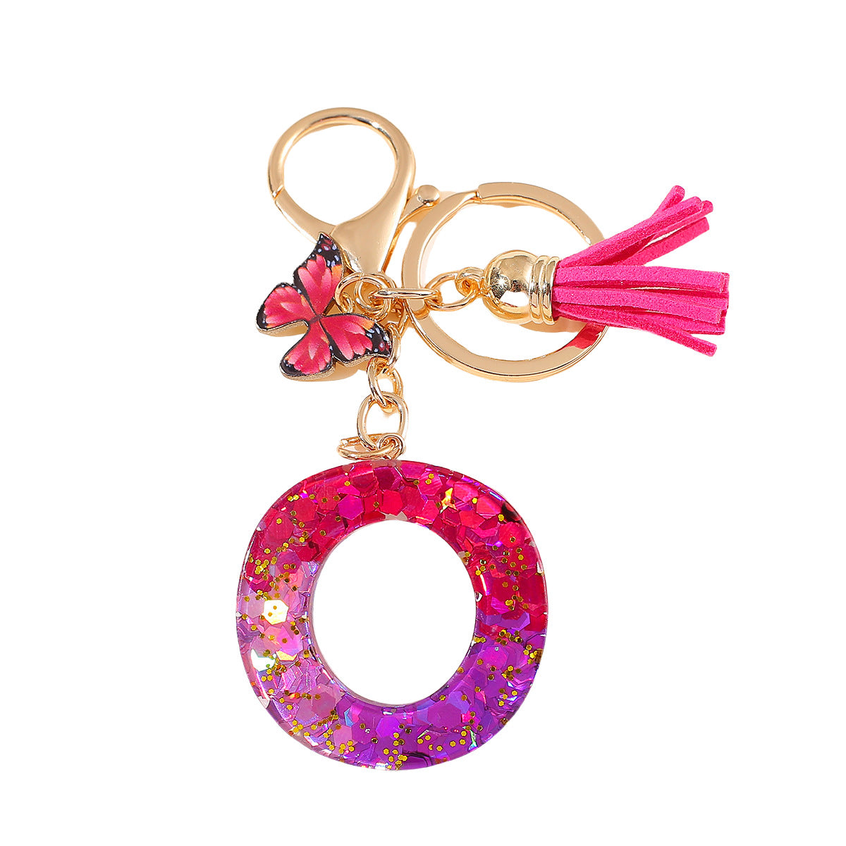Wholesale 26 glue gradient sequin letter keychain