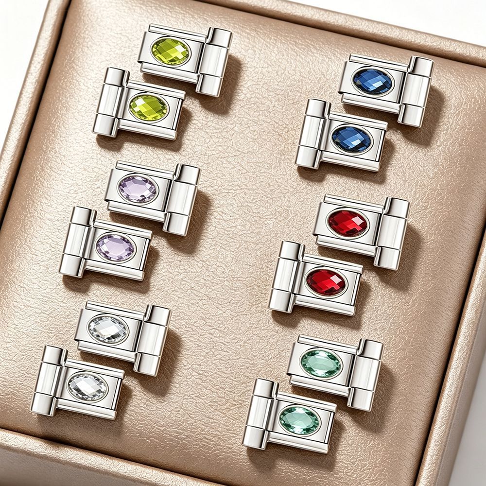 Wholesale Stainless Steel Oval Zircon Watch Connector for DIY Bracelet,  Italian Module Charm,  Jewelry Accessory