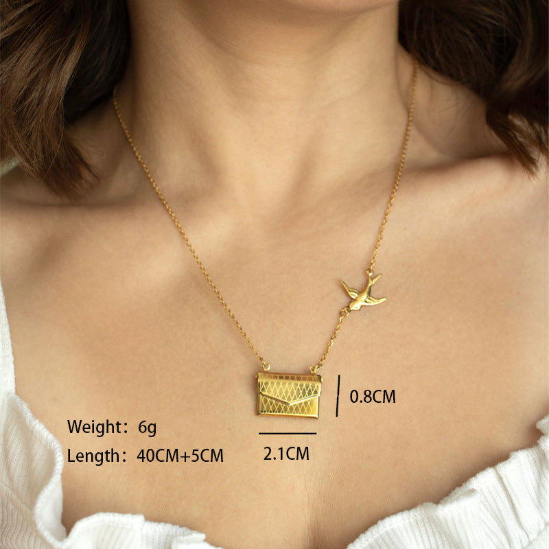Wholesale Stainless Steel Flying Pigeon Love Letter Envelope Necklace