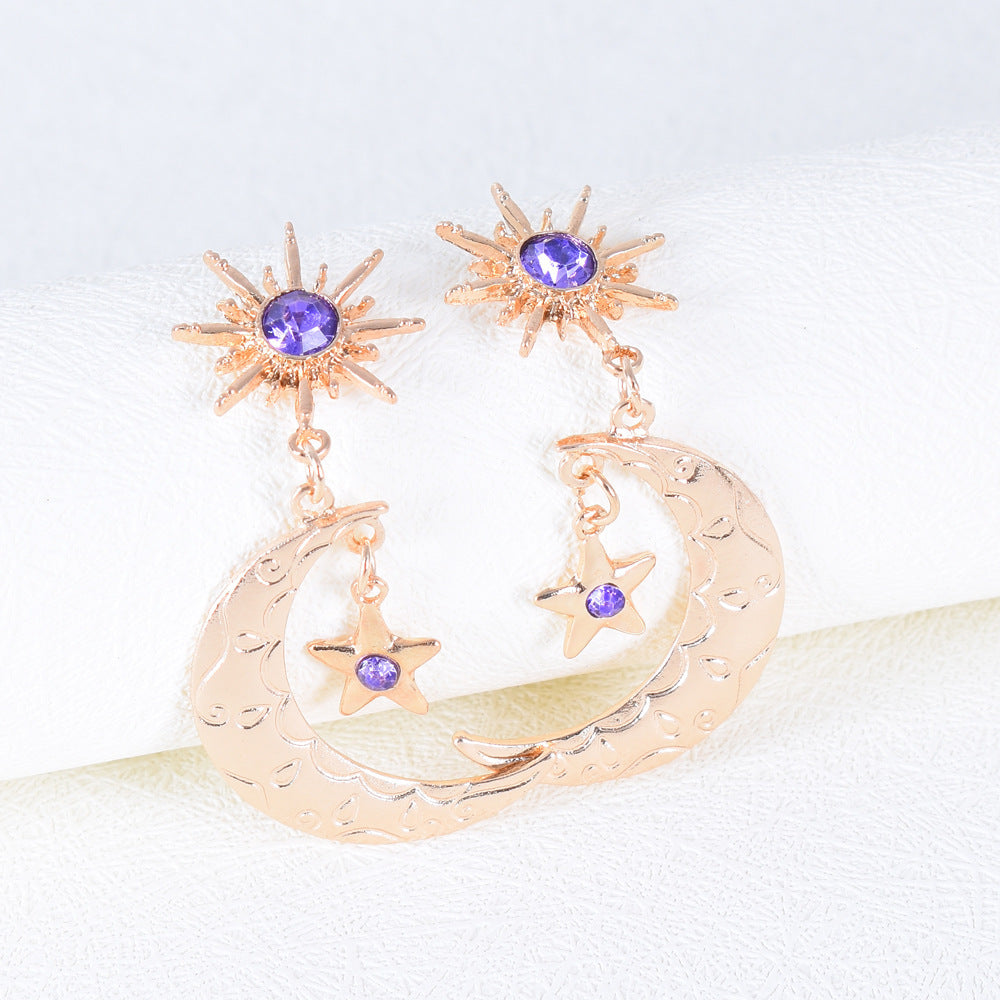 Wholesale Alloy Diamond Star Moon Earrings