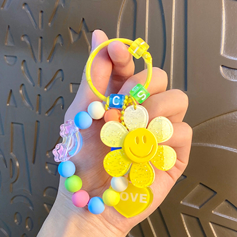 Wholesale Colorful Smiley Face Sunflower Beaded Chain Acrylic Keychain Creative Keychain ACC-KC-BenXin001