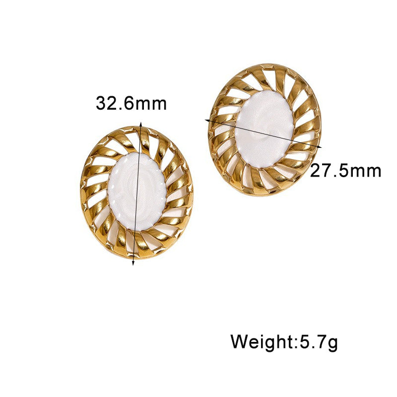 Wholesale Vintage French Oval Geometric Stud Earrings Black Stainless Steel Electroplated Trendy Jewelry Accessory For Gift