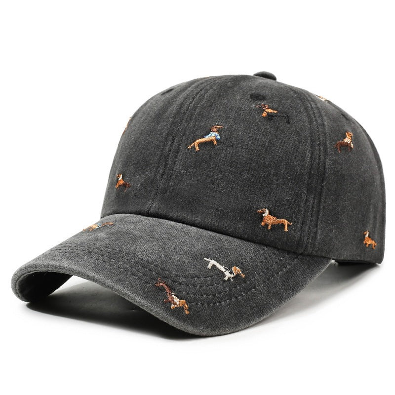 Wholesale Retro Puppy Embroidery Baseball Cap Washed Curved Brim Adjustable Street Fashion Cap