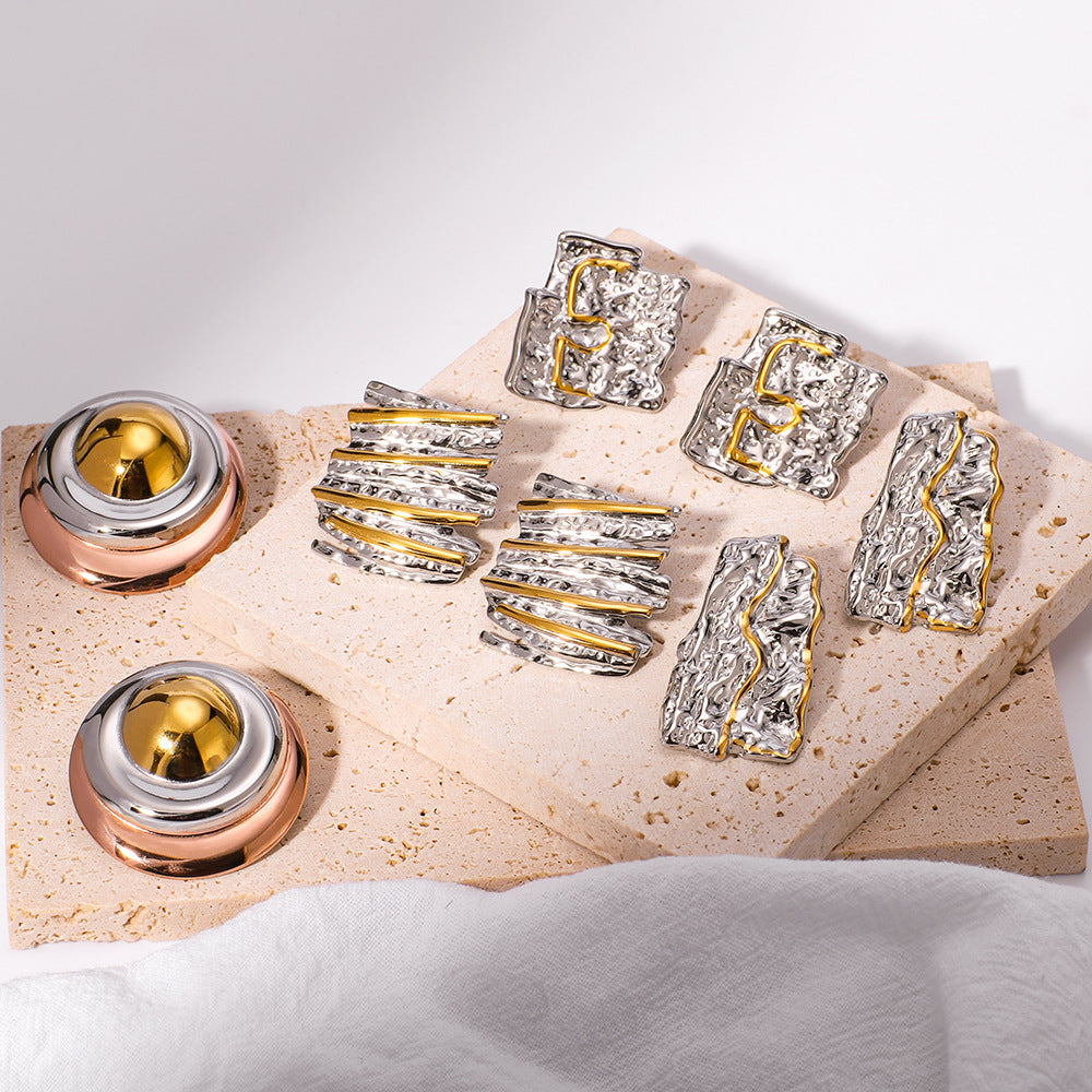 Großhandel Goldstahl gemischte Farbe Textur Edelstahl Ohrringe Anzug