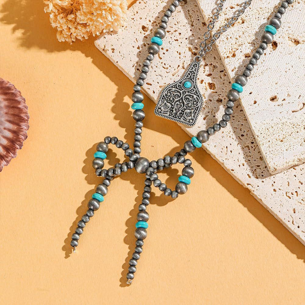 Wholesale Pearl Bow Western Lightning Cowboy Girl Necklace