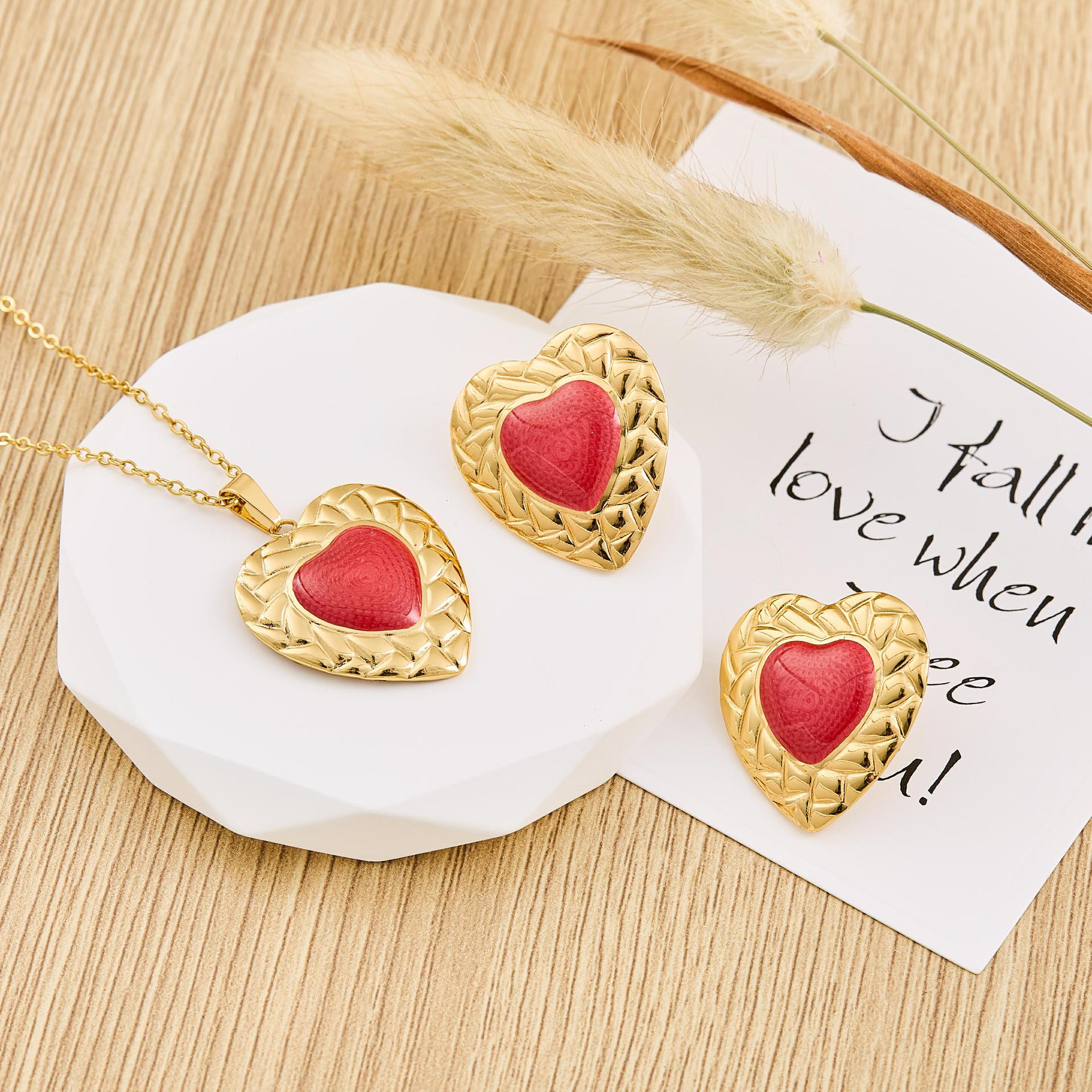 Wholesale Stainless Steel Electroplated Gemstone-Encrusted Heart-Shaped Necklace Sweet Style for Women Party Wear