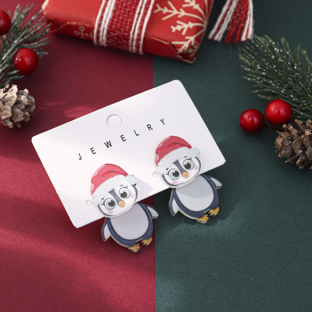 Wholesale Cute cartoon front and back Christmas stud earrings