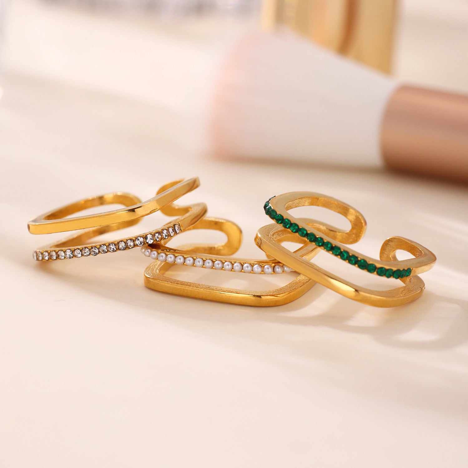 Wholesale Stainless steel  Fashion Light Luxury Square Rai Diamond Zircon Ring