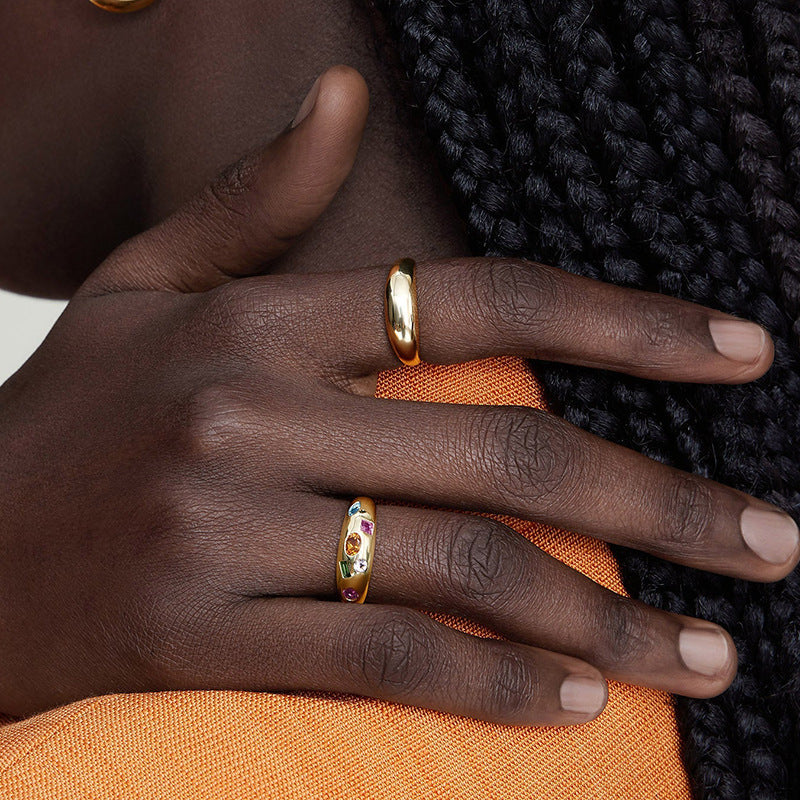 Wholesale  S925 sterling silver inlaid color zircon ring