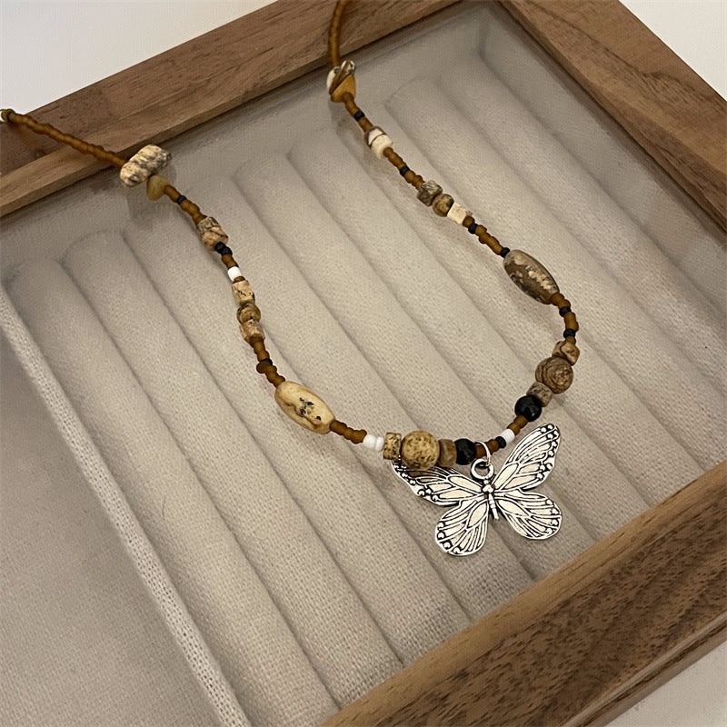 Wholesale Natural Stone Beaded Butterfly Necklace