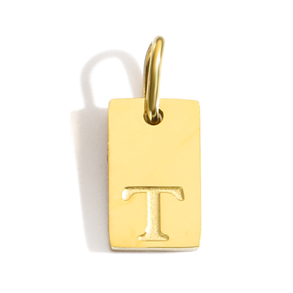 Wholesale Square brand 26 English letters stainless steel vacuum plated 14K 18K gold pendant