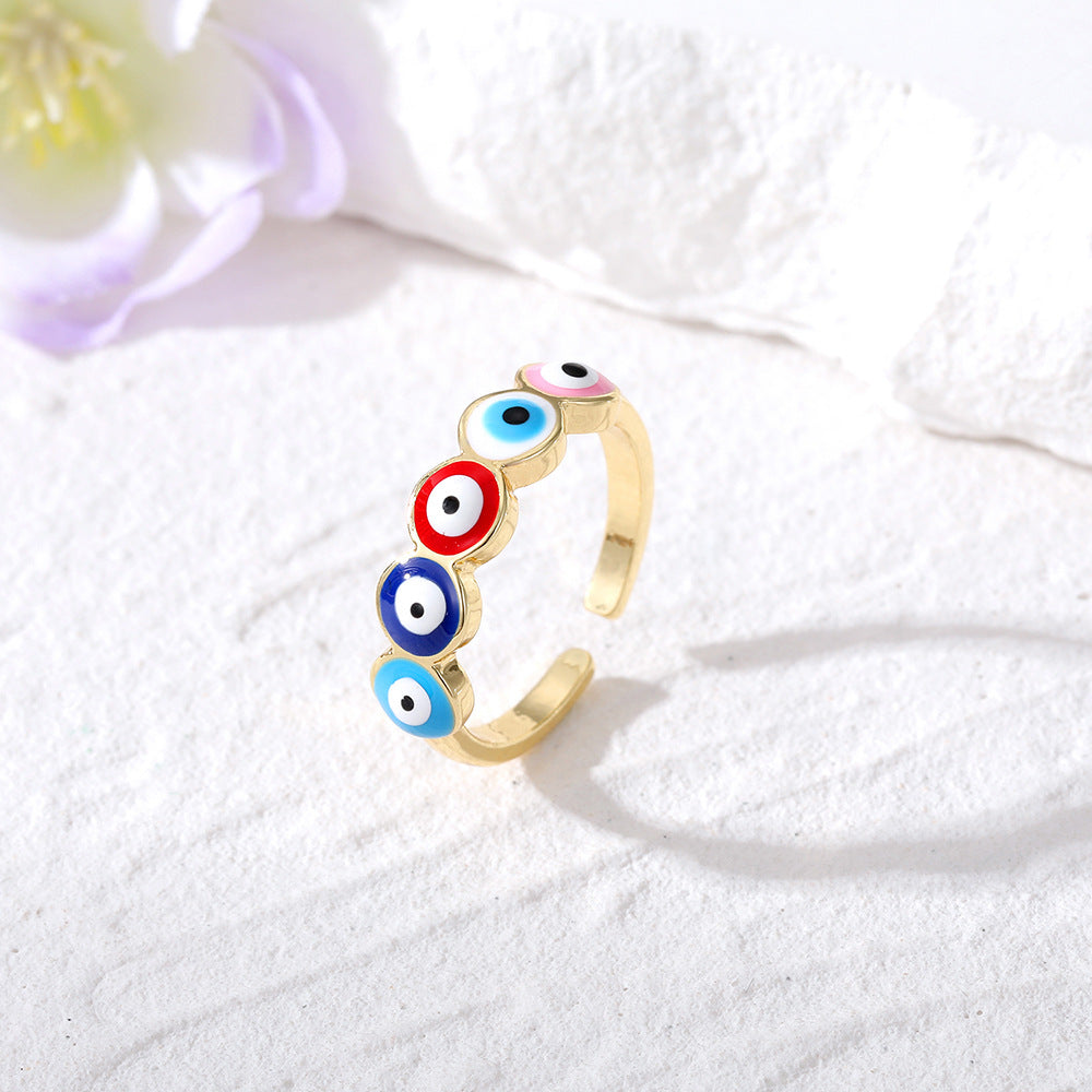 Wholesale Alloy Plated Evil Eye Open Ring Geometric Retro Design Fashion Jewelry Accessory For Everyday Wear
