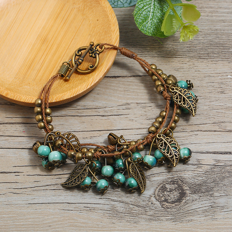 Wholesale Retro Forest Style Cherry Bracelet Ethnic Style Tassel Ceramic Bracelet Vintage ACC-BT-Luox003