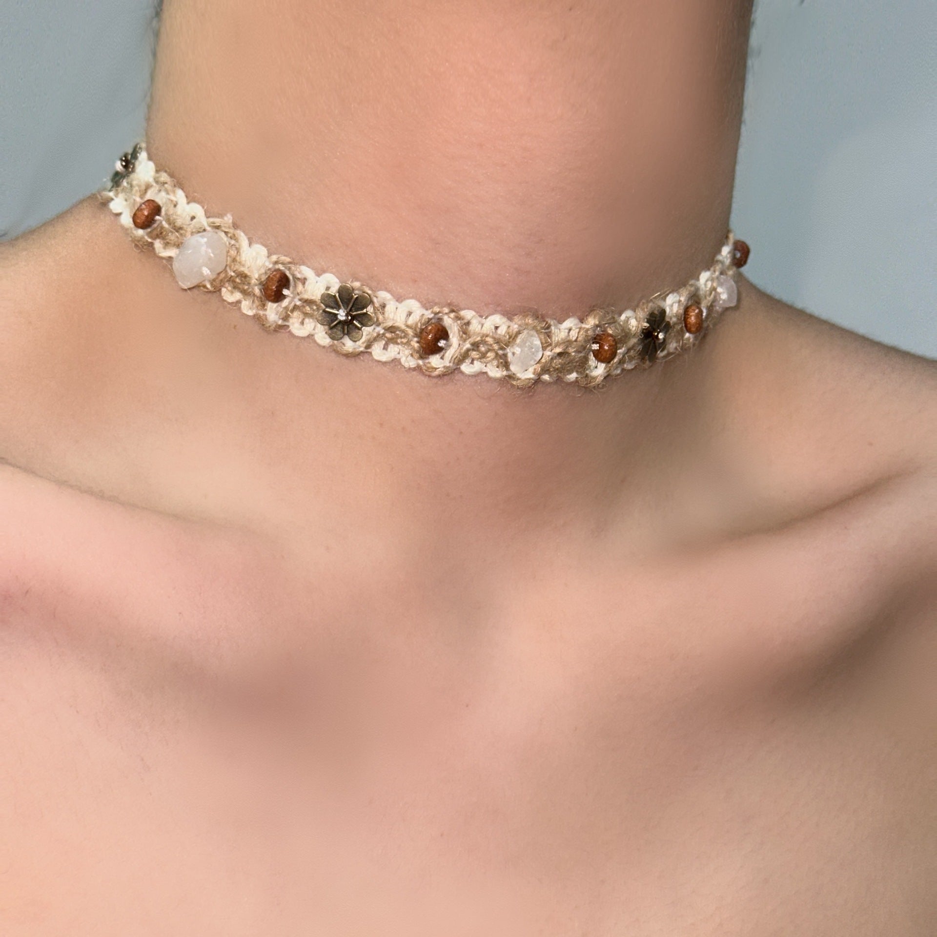 Wholesale Hemp rope straw wooden beads retro bohemian style short necklace